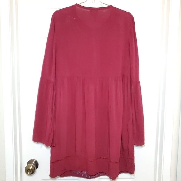 Knox Rose Dress Flutter Sleeves Sz M Burgundy Embroidered - Picture 6 of 10